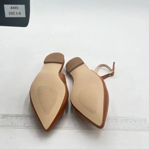 FOWT Brown Pointed Toe Backless Slingbacks Pump Walking Office School Shoes - Picture 6 of 7